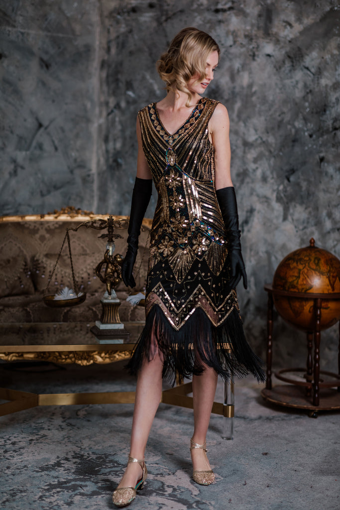 [US Warehouse] Gold 1920s Sequined Flapper Dress