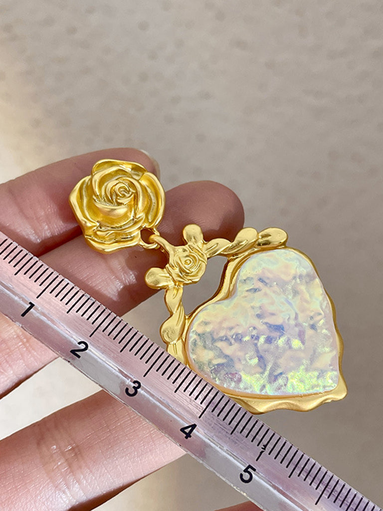 Alloy Rose Reflective Pleated Heart Earrings: vintage detail work for the woman who notices