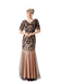 This Apricot 1920s V-Neck Sequined Mesh Evening Dress wraps her in 1920s elegance, one twirl at a time