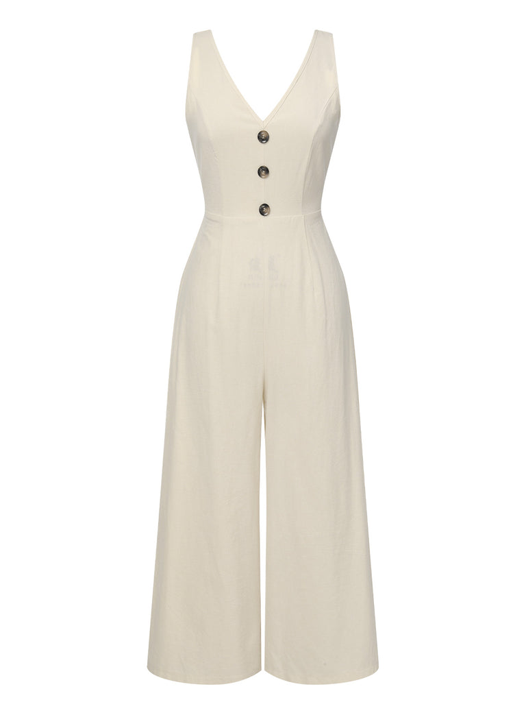 Apricot 1930s Solid Button Bow Jumpsuit, vintage romper, retro jumpsuit - perfect for women who love vintage and retro fashion