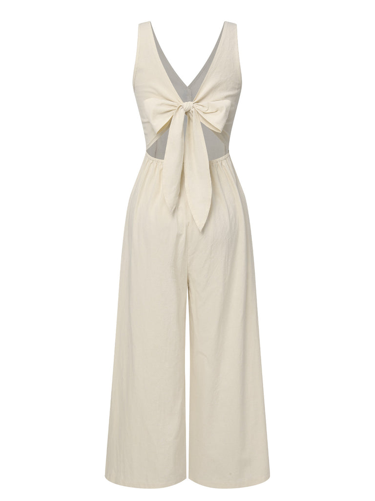 Apricot 1930s Solid Button Bow Jumpsuit, vintage romper, retro jumpsuit - perfect for women who love vintage and retro fashion
