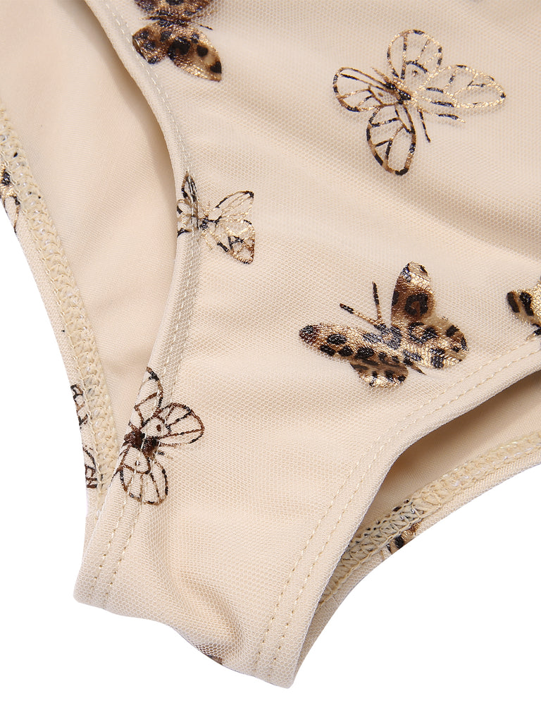 Apricot 1950s Butterfly Mesh Lace-Up Swimsuit, vintage swimsuit, pin-up swimwear - perfect for women who love vintage and retro fashion
