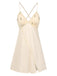 She slips into this Apricot 1950s Floral Cross Straps Slit Nightgown and suddenly it's a 1950s daydream