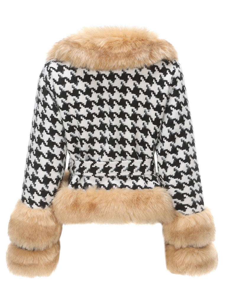 Apricot 1950s Houndstooth Faux Fur Coat - vintage fashion, retro style