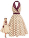 [Pre-Sale] Apricot 1950s Polka Dot Satin Shawl Collar Halter Dress, vintage dress, retro fashion, rockabilly, pin-up fashion - perfect for women who love vintage and retro fashion