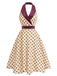 [Pre-Sale] Apricot 1950s Polka Dot Satin Shawl Collar Halter Dress, vintage dress, retro fashion, rockabilly, pin-up fashion - perfect for women who love vintage and retro fashion