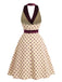 [Pre-Sale] Apricot 1950s Polka Dot Satin Shawl Collar Halter Dress, vintage dress, retro fashion, rockabilly, pin-up fashion - perfect for women who love vintage and retro fashion