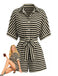 Apricot & Black 1980s Striped One Piece Romper 2