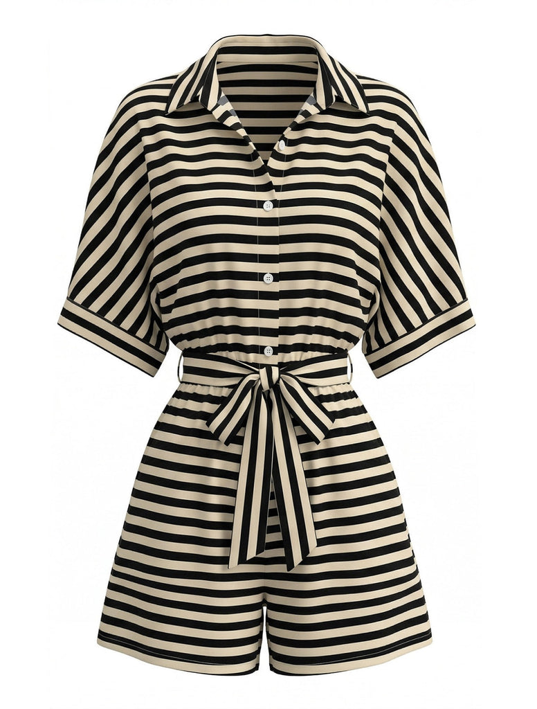 Apricot & Black 1980s Striped One Piece Romper 3