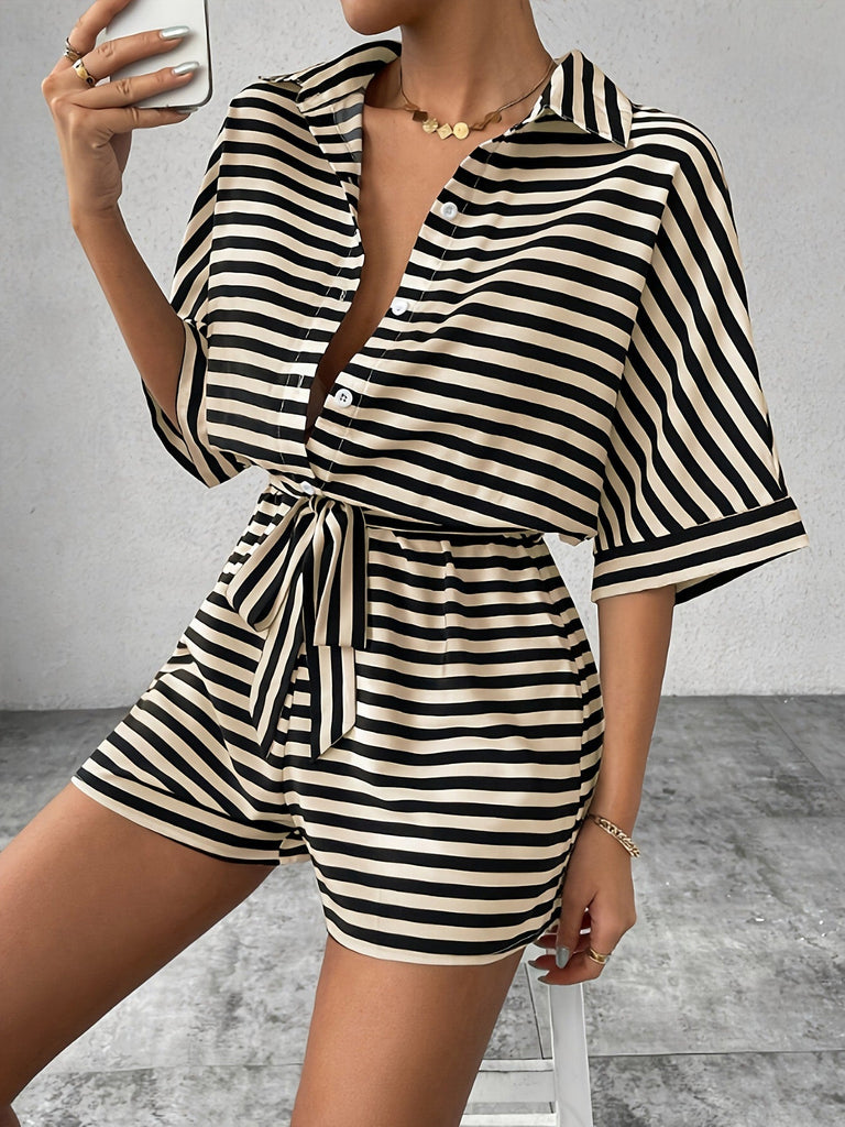 Apricot & Black 1980s Striped One Piece Romper 7