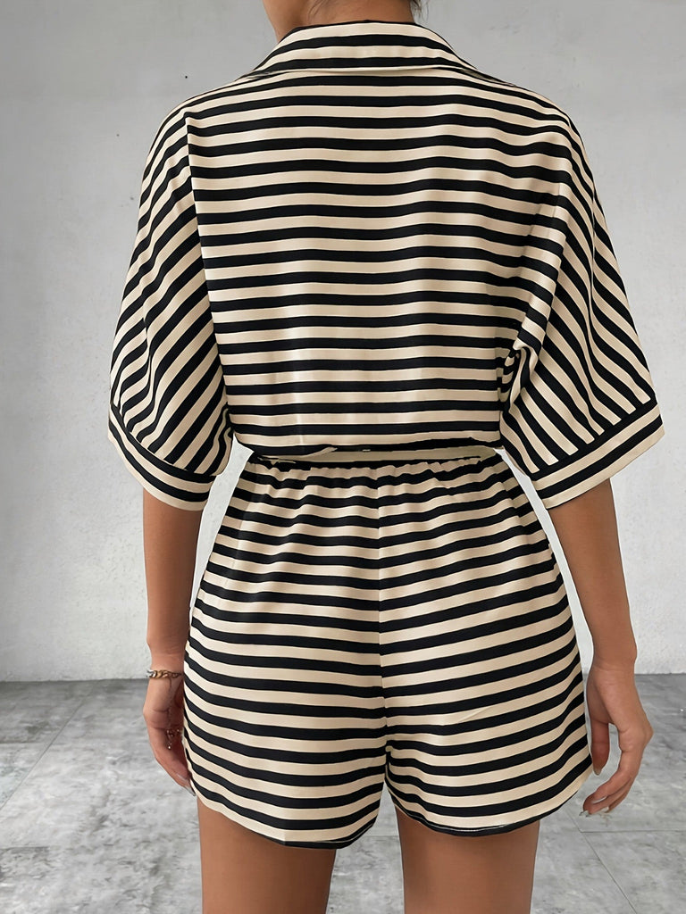 Apricot & Black 1980s Striped One Piece Romper 8