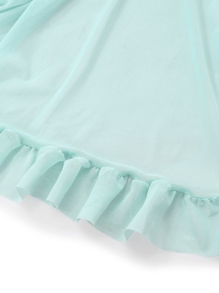 Aqua Blue 1980s Lace Bow Lingerie Set, classic vintage style elegant retro fashion - Image 5