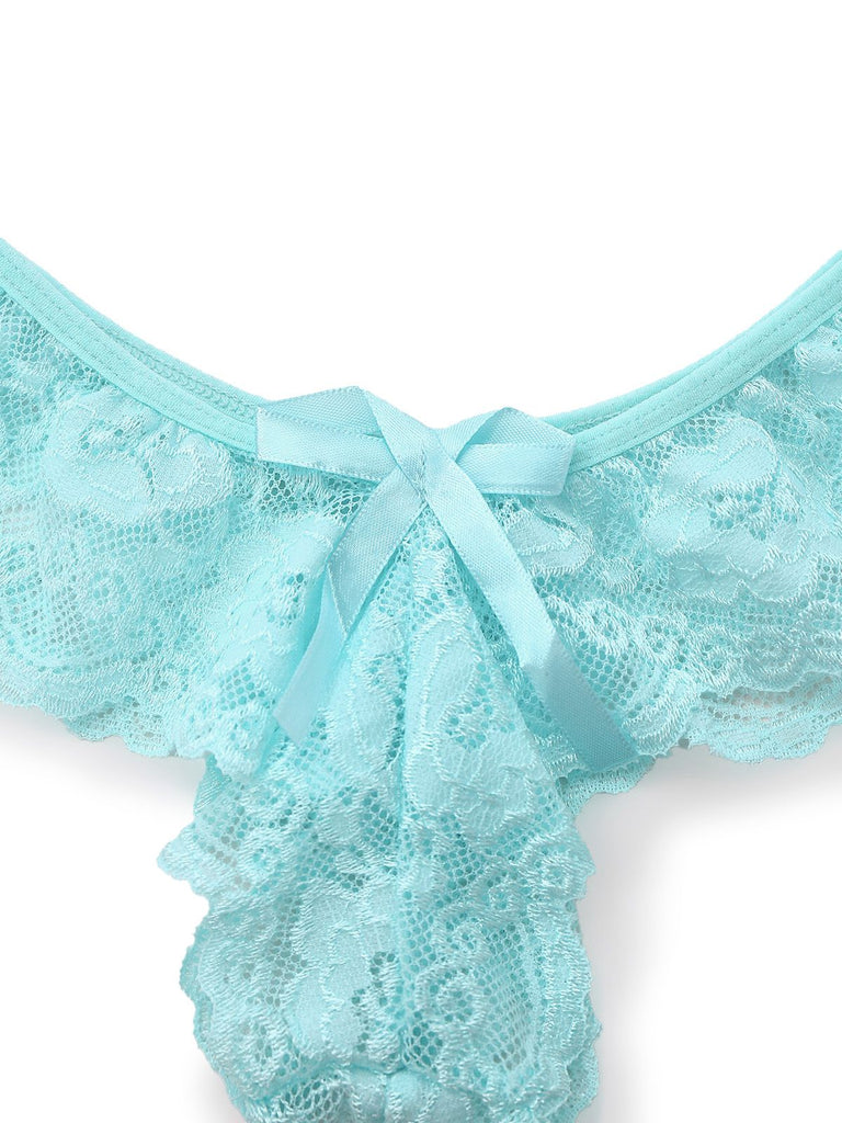 Aqua Blue 1980s Lace Bow Lingerie Set, classic vintage style elegant retro fashion - Image 6