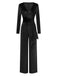 1970s Velvet Deep V-Neck Long Sleeve Jumpsuit