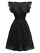 1940s V-Neck Cutout Cotton Smocked Ruffled Dress