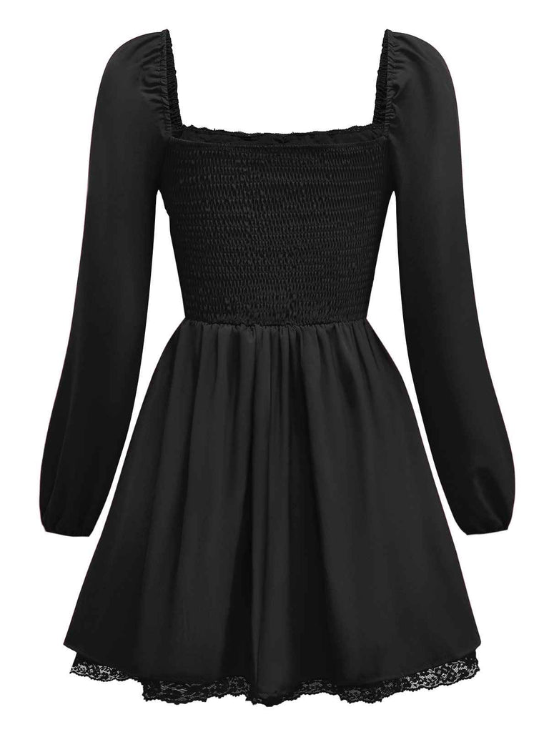 1950s Solid Bow Tie Lace Gothic Dress