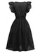 1940s V-Neck Cutout Cotton Smocked Ruffled Dress