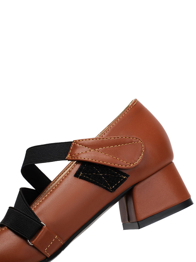 Ballet-Inspired Bungee Leather Chunky Heel Shoes - vintage shoes, retro heels, elegant red