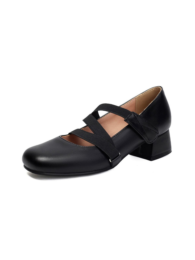 Ballet-Inspired Bungee Leather Chunky Heel Shoes - vintage shoes, retro heels, elegant red