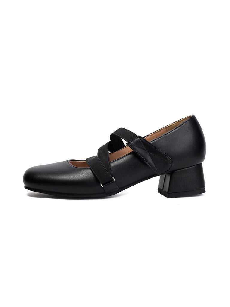 Ballet-Inspired Bungee Leather Chunky Heel Shoes - vintage shoes, retro heels, elegant red