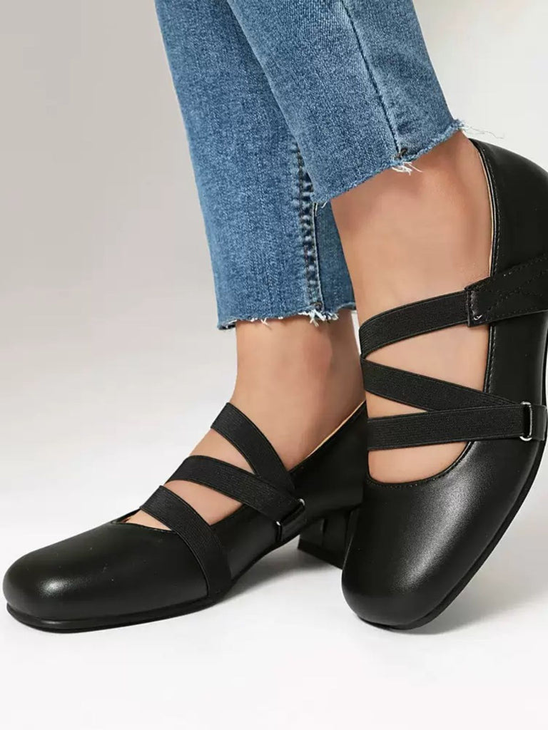 Ballet-Inspired Bungee Leather Chunky Heel Shoes - vintage shoes, retro heels, elegant red