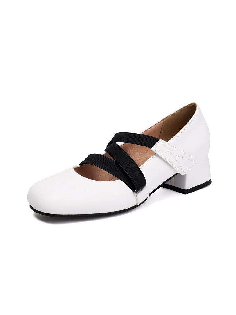 Ballet-Inspired Bungee Leather Chunky Heel Shoes - vintage shoes, retro heels, elegant red