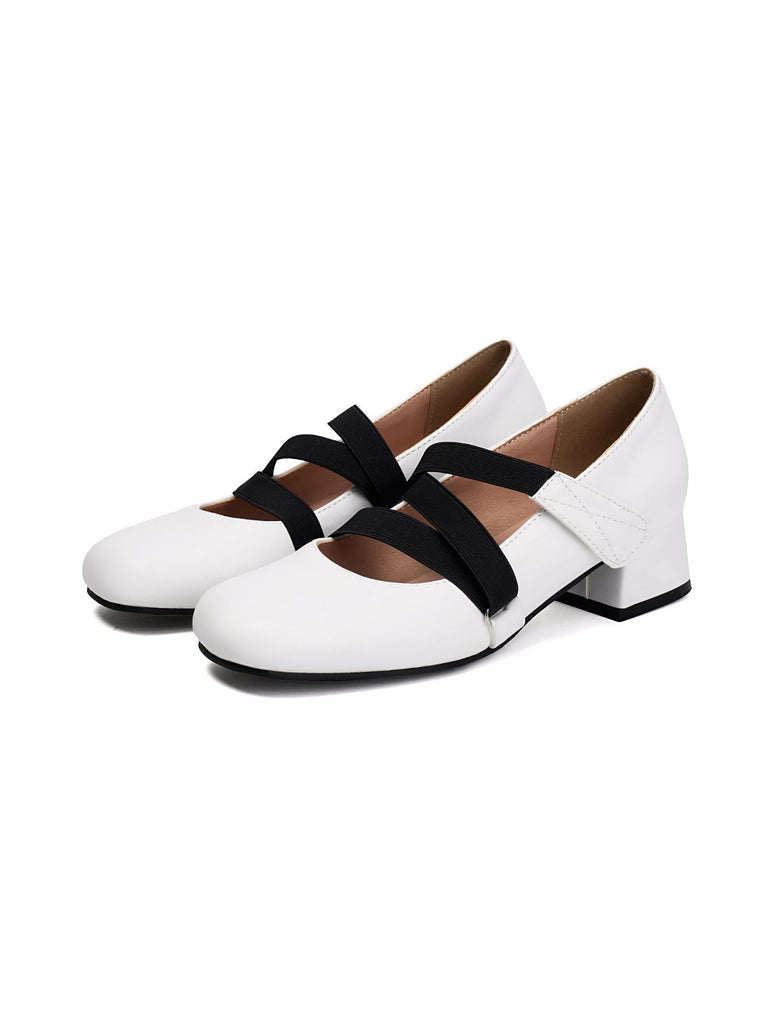 Ballet-Inspired Bungee Leather Chunky Heel Shoes - vintage shoes, retro heels, elegant red