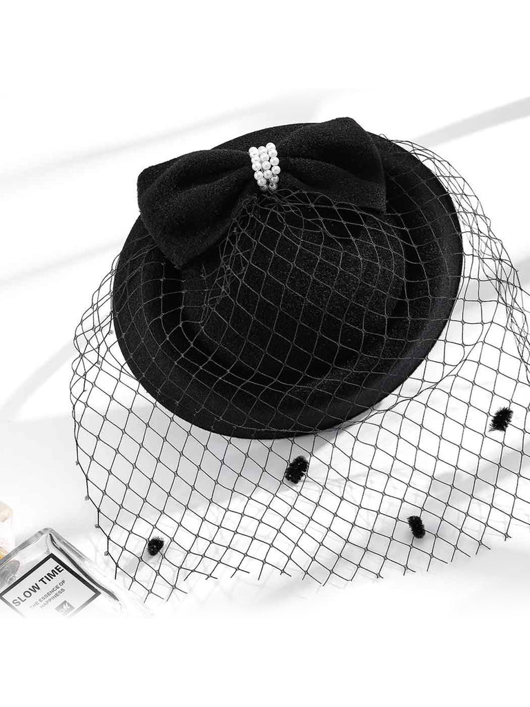 Beading Flannelette Hat With Veil - vintage fashion, retro style