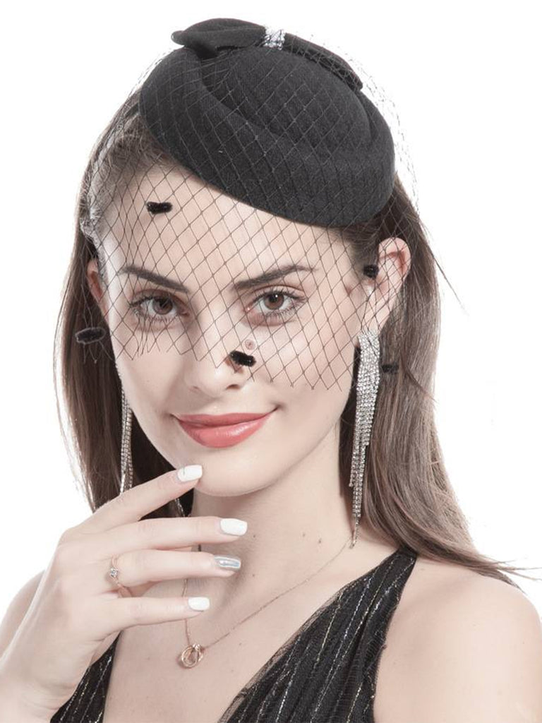 Beading Flannelette Hat With Veil - vintage fashion, retro style