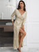 Beige 1920s V-Neck Sequined Slit Dress, vintage dress, retro fashion, Gatsby party, flapper style - perfect for women who love vintage and retro fashion