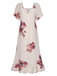 Beige 1930s Floral Square Collar Ruffles Puff Nightgowns, vintage fashion, retro style - perfect for women who love vintage and retro fashion