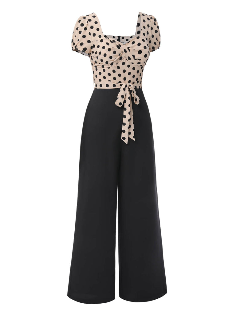 This Beige 1930s Polka Dots Sweetheart Neck Jumpsuit whispers 1930s secrets to those who notice