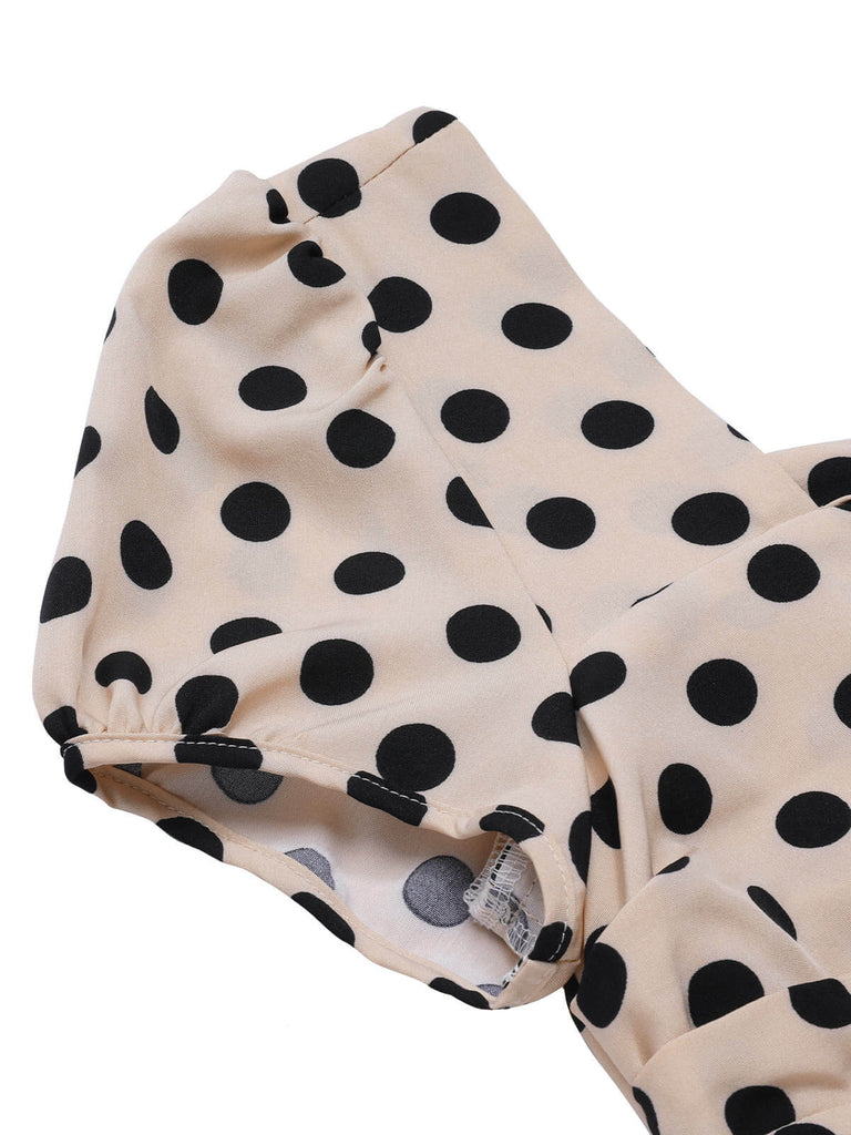 Beige 1930s Polka Dots Sweetheart Neck Jumpsuit — 1930s vintage charm for her modern wardrobe