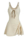 Beige 1930s Solid Lace-Up Swim Dress, vintage dress, retro fashion, lace detail - perfect for women who love vintage and retro fashion