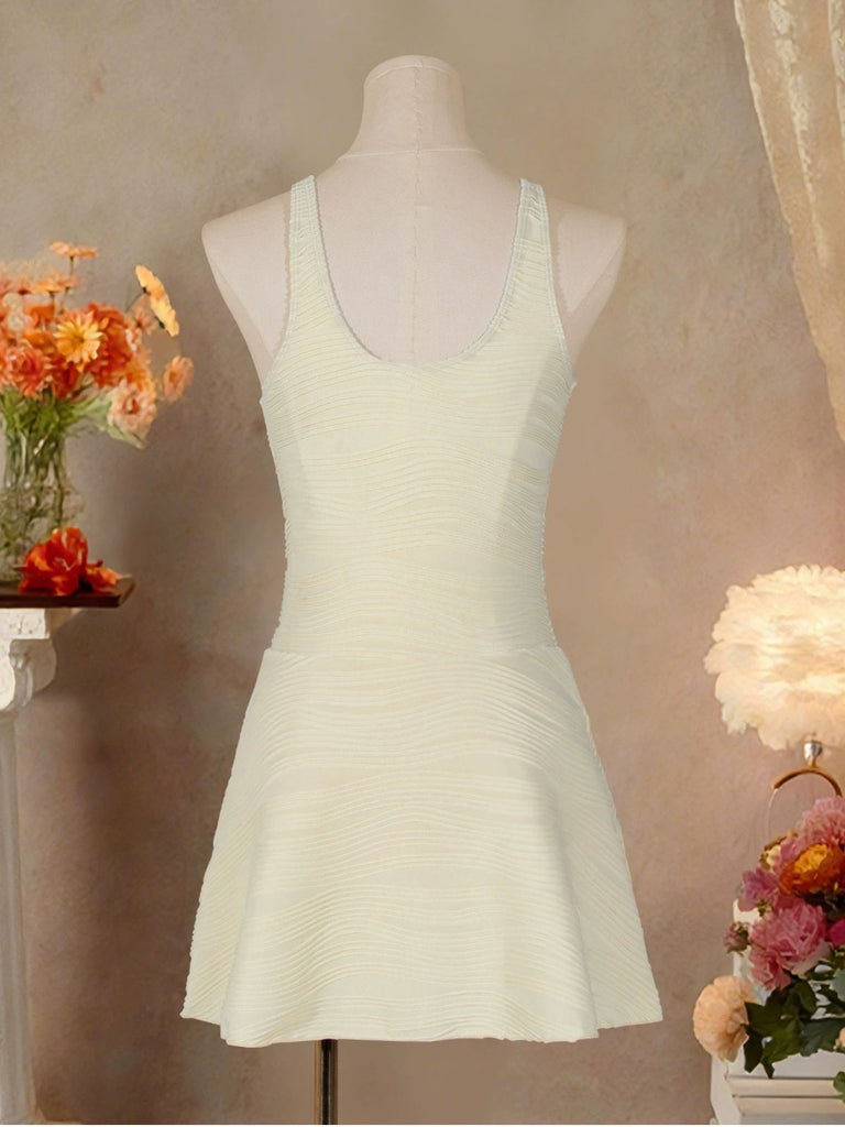 Beige 1930s Solid Lace-Up Swim Dress, vintage dress, retro fashion, lace detail - perfect for women who love vintage and retro fashion