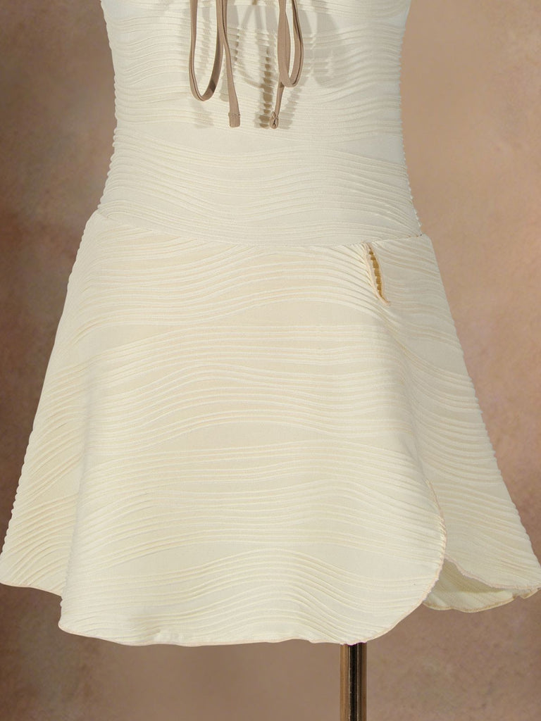Beige 1930s Solid Lace-Up Swim Dress, vintage dress, retro fashion, lace detail - perfect for women who love vintage and retro fashion