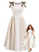 [Plus Size] Beige 1940s Solid Lace-Up Sleeveless Dress - vintage dress, retro fashion, lace detail for vintage lovers