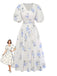 Beige 1940s Floral V Neck Dress