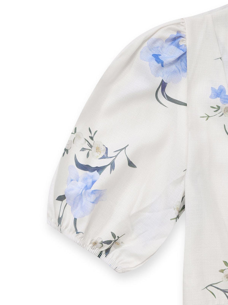 Beige 1940s Floral V Neck Dress 5