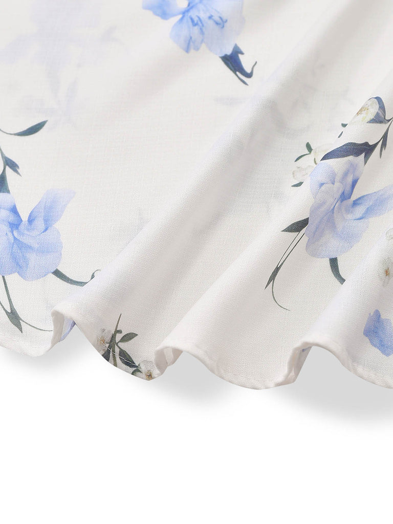 Beige 1940s Floral V Neck Dress 7