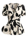 Beige 1940s V-Neck Puff Sleeve Belted Floral Dress, vintage dress, retro fashion, floral print - perfect for women who love vintage and retro fashion