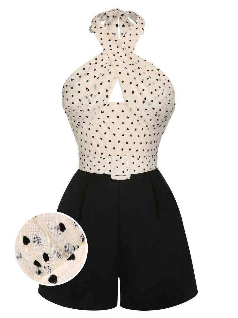 Beige 1950s 3D Heart Halter Patchwork Romper: timeless 1950s elegance she makes her own