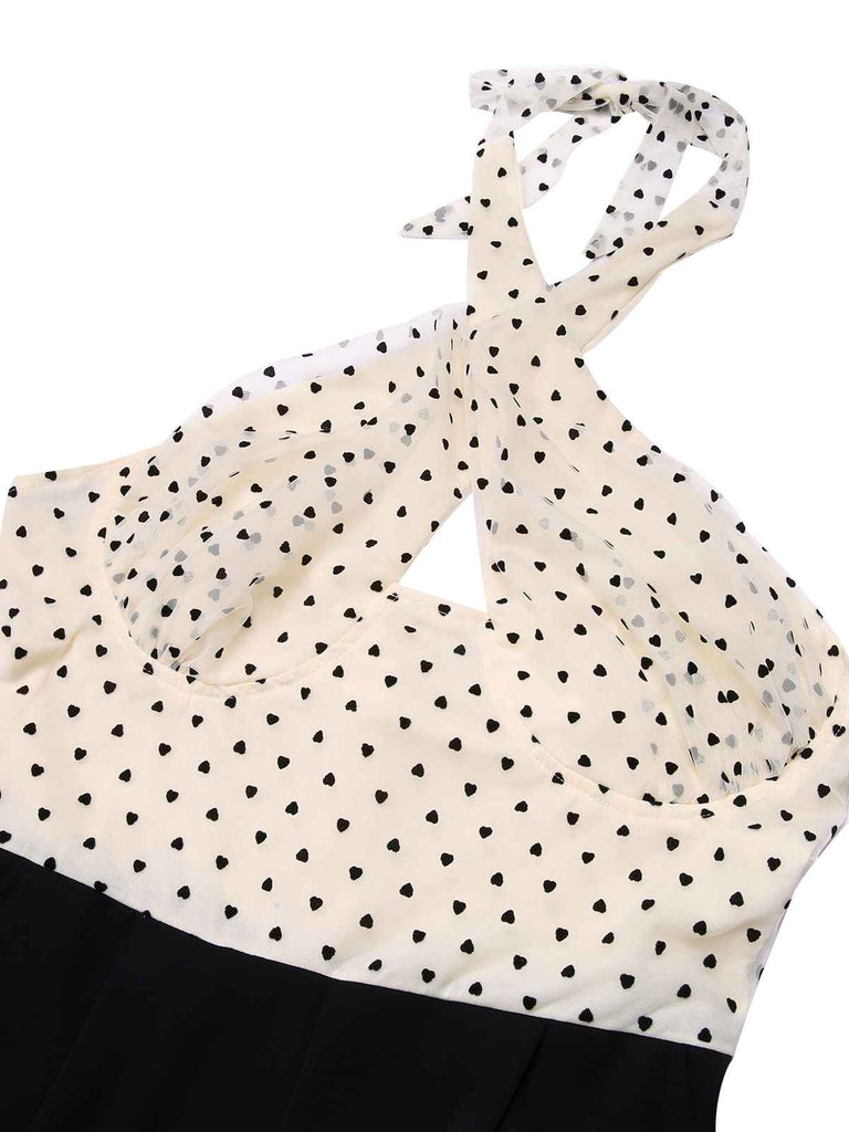 This Beige 1950s 3D Heart Halter Patchwork Romper whispers 1950s secrets to those who notice