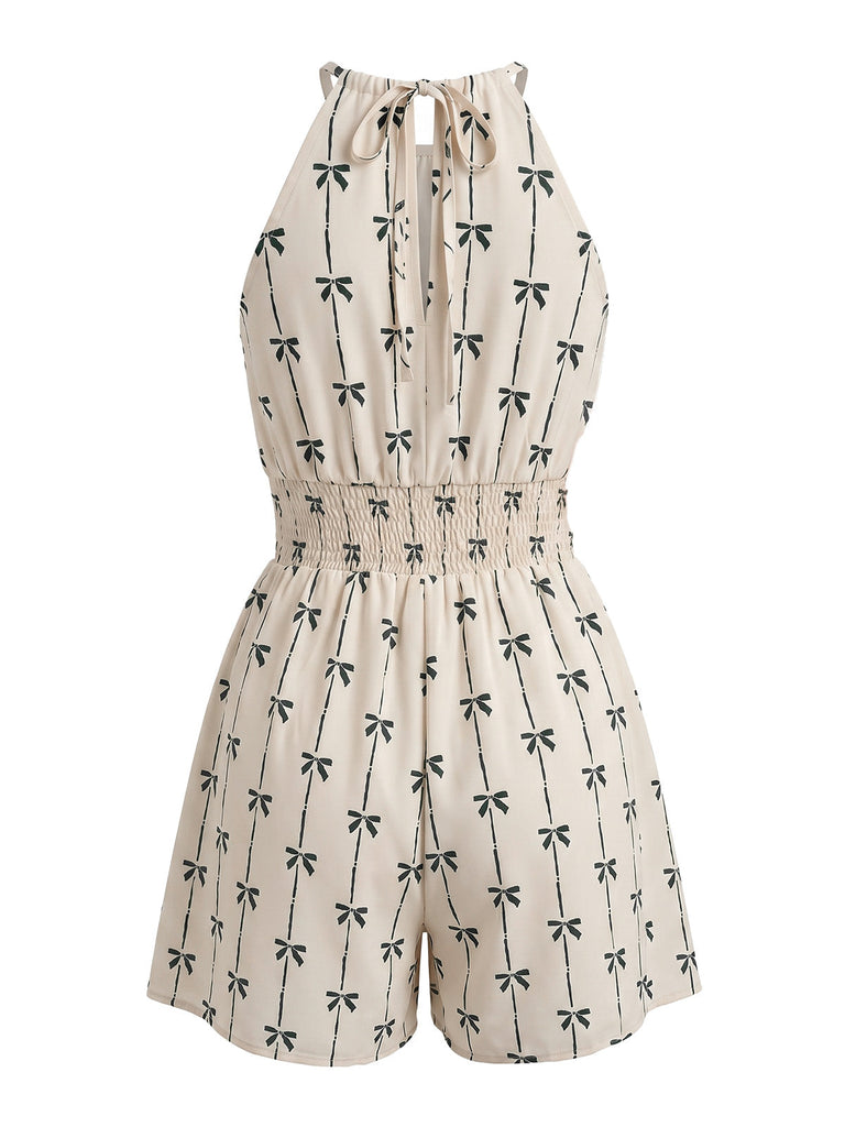 Apricot 1950s Print Halter Sleeveless Romper 4