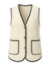 Beige 1950s Faux-Wool Binding Pocket Vest - vintage fashion, retro style