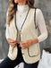 Beige 1950s Faux-Wool Binding Pocket Vest - vintage fashion, retro style
