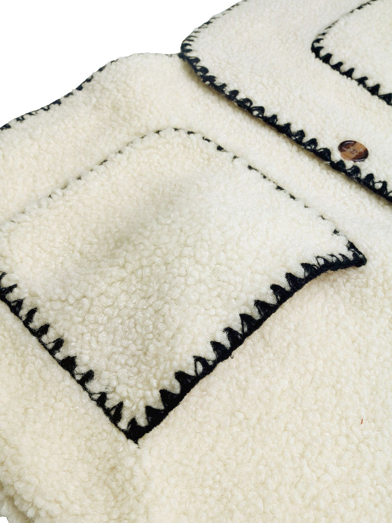 Beige 1950s Faux-Wool Binding Pocket Vest - vintage fashion, retro style