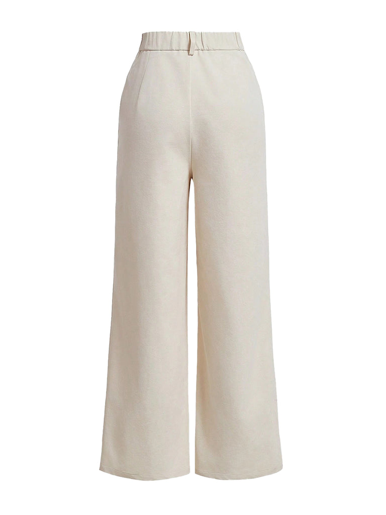 Beige 1950s High Waist Pocket Solid Pants - vintage fashion, retro style