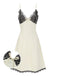She slips into this Beige 1950s Lace Patchwork Satin Straps Nightgown and suddenly it's a 1950s daydream