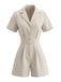 Beige 1950s Lapel Pocketed Solid Romper - vintage romper, retro jumpsuit for vintage lovers